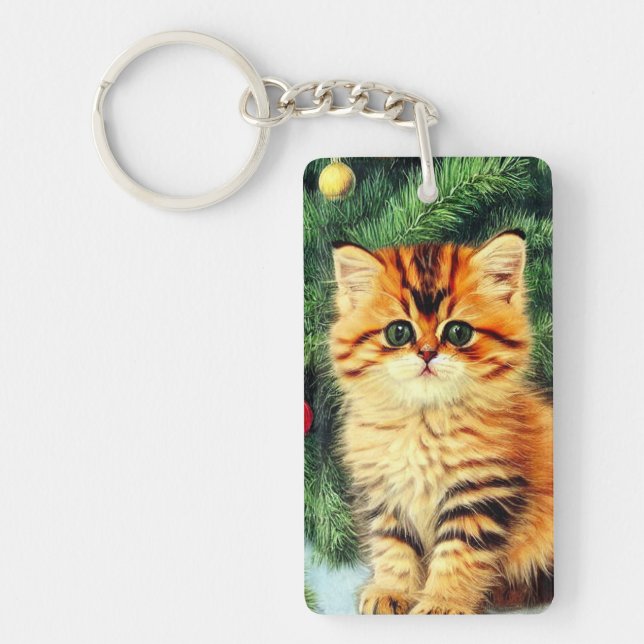 Vintage Christmas Cat Keychain (Front)