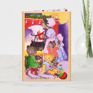 Vintage Christmas Cat Kittens Cook Greeting Card