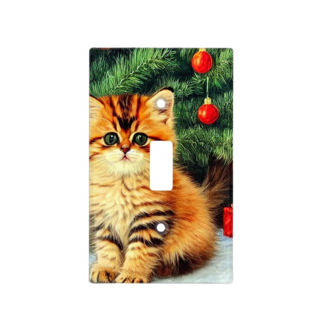 Vintage Christmas Cat Light Switch Cover (Front)
