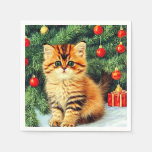 Vintage Christmas Cat Napkins
