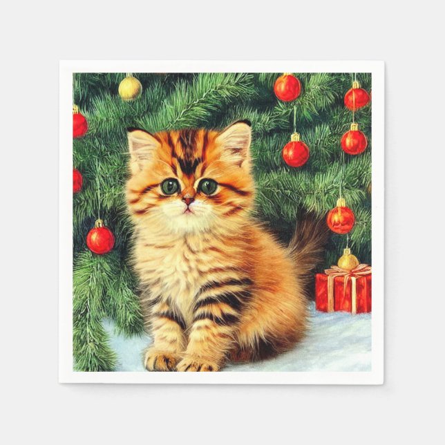 Vintage Christmas Cat Napkins (Front)