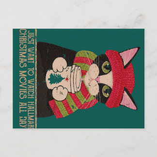 Vintage Christmas Cat Post |Cute Cat Design Holiday Postcard