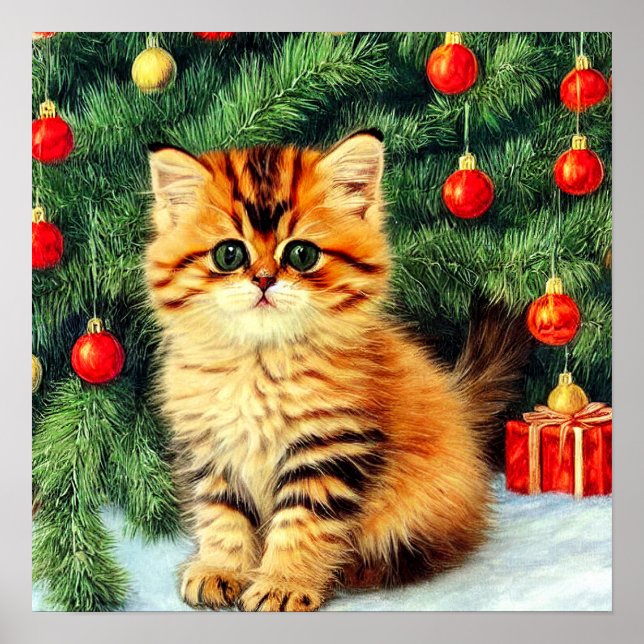Vintage Christmas Cat Poster (Front)