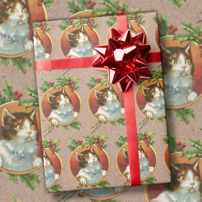 Vintage Christmas Cat Retro Holiday Wrapping Paper (Creator Uploaded)