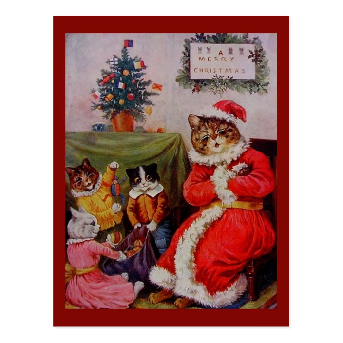 Vintage Christmas Cat Santa Kitten Kids Copy Postcard Zazzle Com