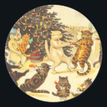 Vintage Christmas Cat Stickers, Louis Wain Classic Round Sticker<br><div class="desc">Vintage Christmas Cat Stickers, Louis Wain - A bunch of cats having a fun Christmas party! Click CUSTOMIZE if you want to add text. Louis Wain was famous in the lae 1800s for depicting human-like cats in funny colorful scenes such as this. See the matching 5x7" Christmas card with the...</div>
