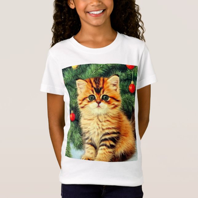 Vintage Christmas Cat T-Shirt (Front)