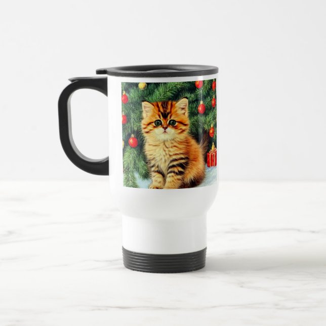 Vintage Christmas Cat Travel Mug (Left)