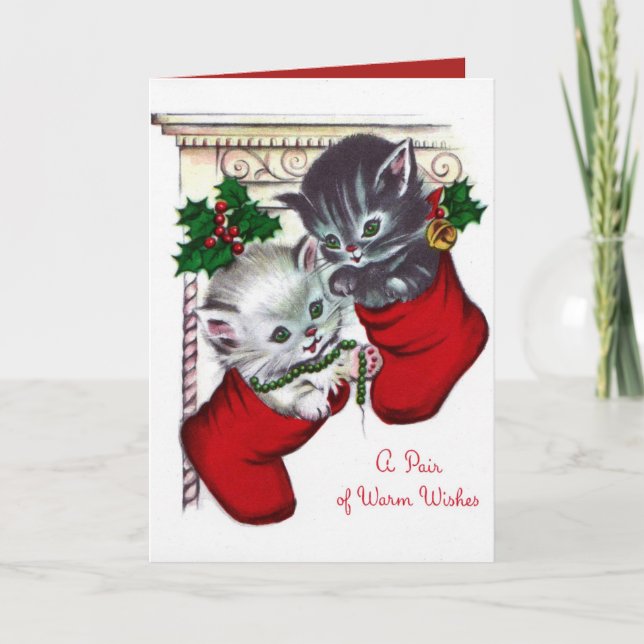 Vintage Christmas cats add text Holiday card (Front)