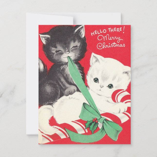 Vintage Christmas Cats CandyCane Holiday Card (Front)