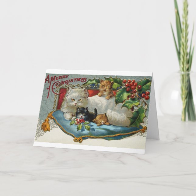Vintage Christmas Cats Greeting Card (Front)