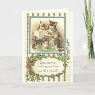 Vintage Christmas Cats Greeting Card