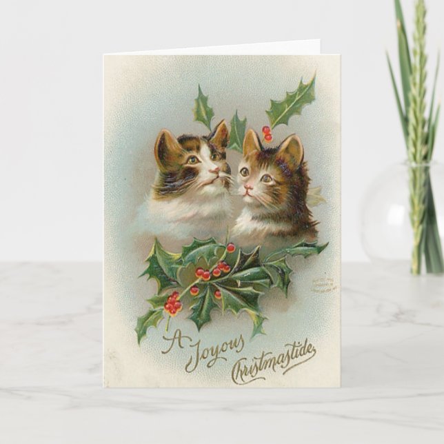 Vintage Christmas Cats Greeting Card (Front)