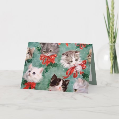Vintage Christmas Cats Holiday Card