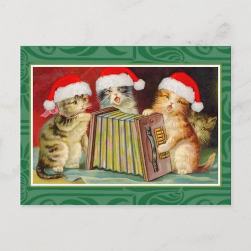 Vintage Christmas Cats Holiday Postcard