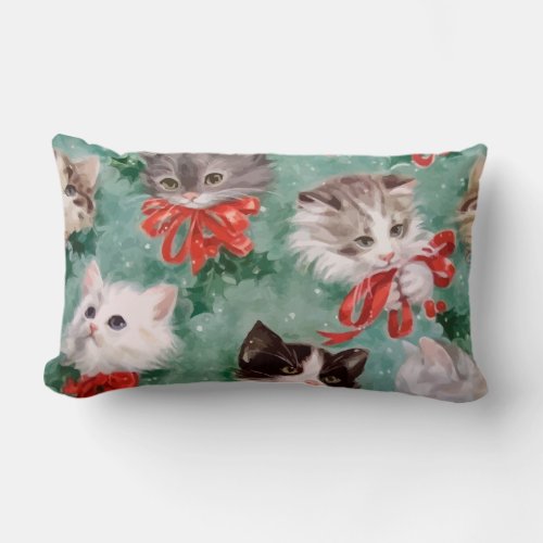 Vintage Christmas Cats Lumbar Pillow