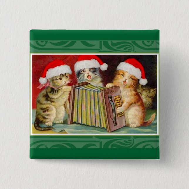 Vintage Christmas Cats Pinback Button (Front)