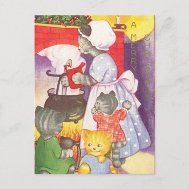 Vintage Christmas Cats Postcard (Front)