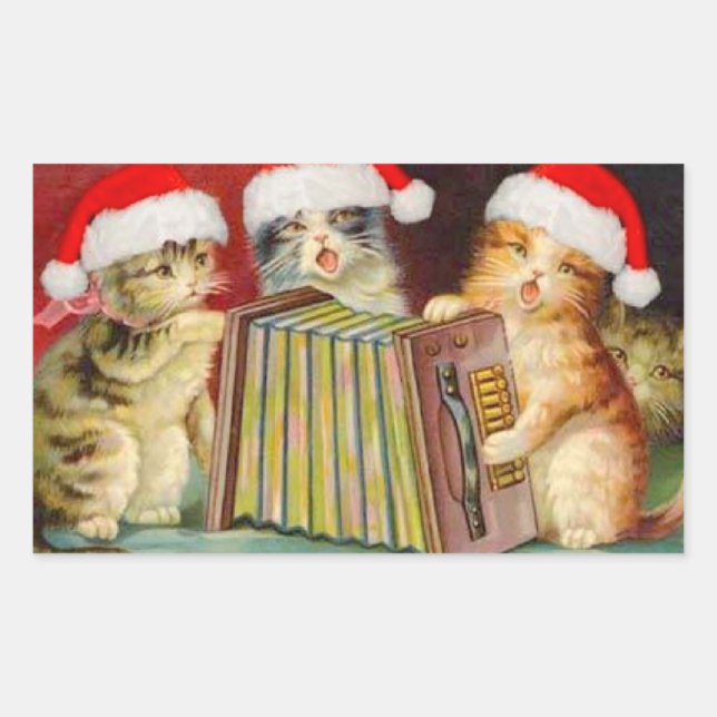 Vintage Christmas Cats Rectangular Sticker (Front)