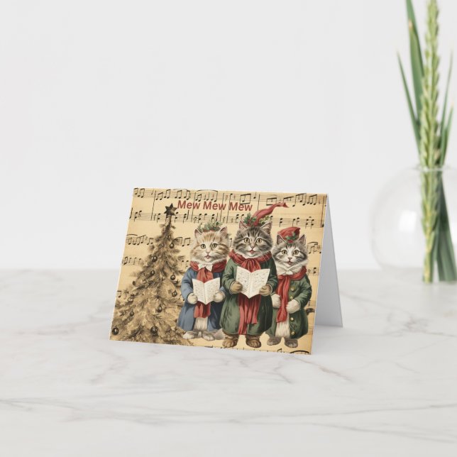 Vintage Christmas Cats Singing by the Tree  Card (Front)