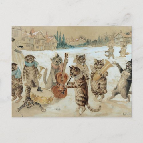 Vintage Christmas Cats singing carols Postcard