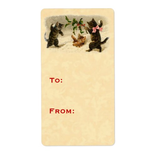 Vintage Christmas Cats Snowball Fight Gift Tag V09