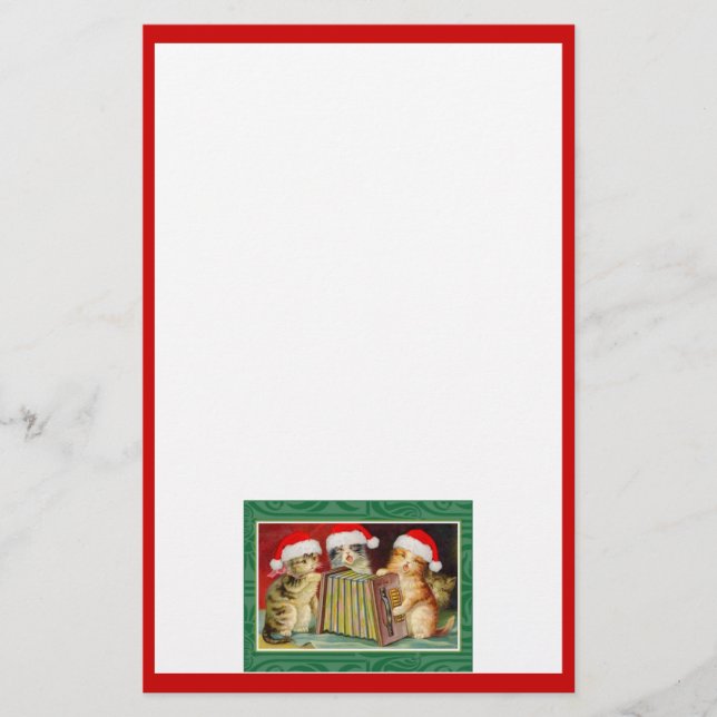 Vintage Christmas Cats Stationery (Front)
