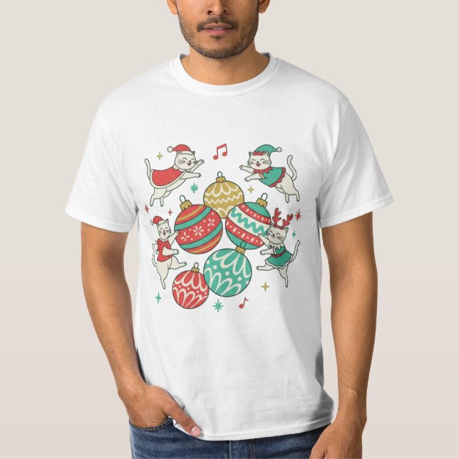 Vintage Christmas Cats T-Shirt (Front)