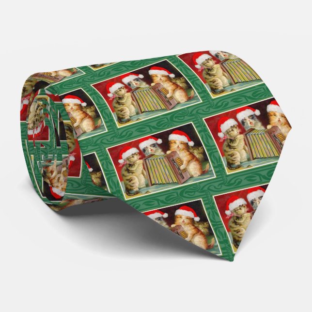 Vintage Christmas Cats Tie (Rolled)