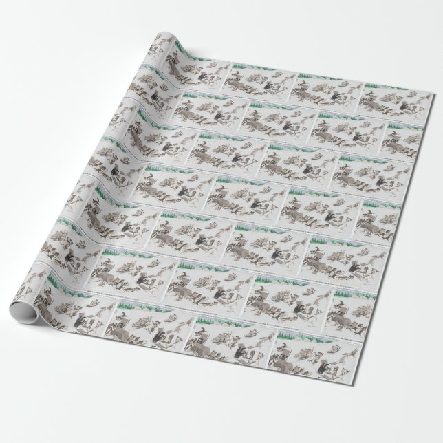 Vintage Christmas Cats Wrapping Paper (Unrolled)