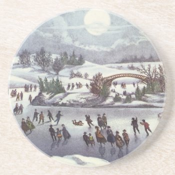 Vintage Christmas  Central Park In Winter Drink Coaster by ChristmasCafe at Zazzle