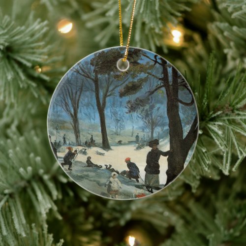 Vintage Christmas Central Park in Winter Glackens Ceramic Ornament