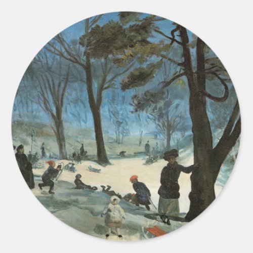 Vintage Christmas Central Park in Winter Glackens Classic Round Sticker