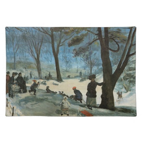 Vintage Christmas Central Park in Winter Glackens Cloth Placemat