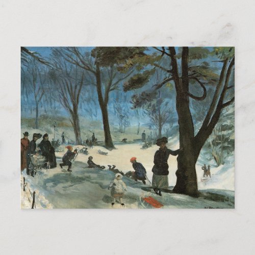 Vintage Christmas Central Park in Winter Glackens Holiday Postcard