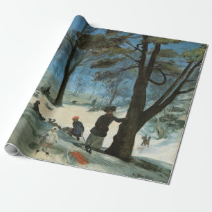 Vintage Christmas, Central Park in Winter Glackens Wrapping Paper