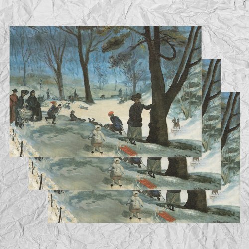 Vintage Christmas Central Park in Winter Glackens Wrapping Paper Sheets