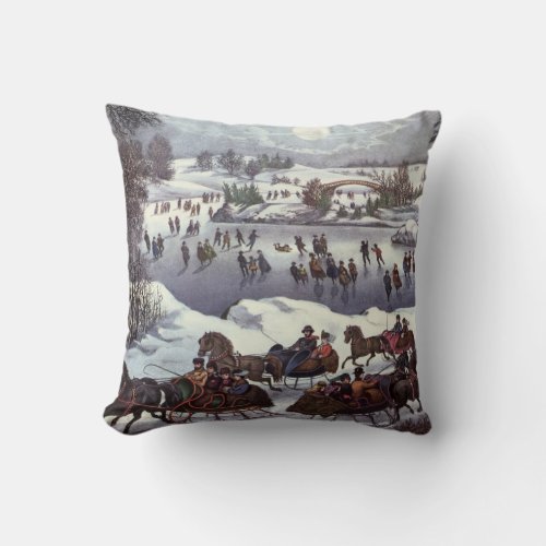 Vintage Christmas Central Park in Winter Throw Pillow