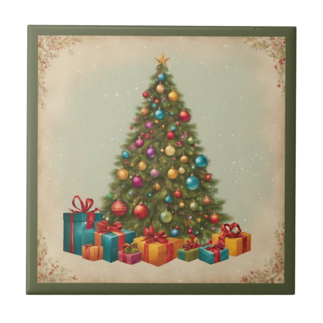 Vintage Christmas Ceramic Tile (Front)