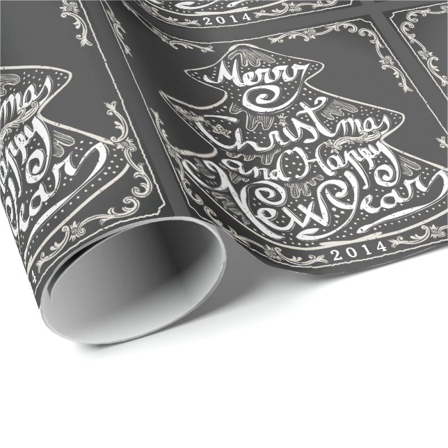 VINTAGE CHRISTMAS CHALKBOARD TREE GIFT WRAPPING PAPER (Roll Corner)
