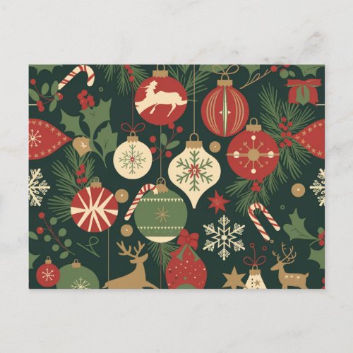 Vintage Christmas Cheer Pattern Holiday Postcard