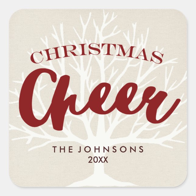 Vintage Christmas Cheer Script Holiday Square Sticker (Front)