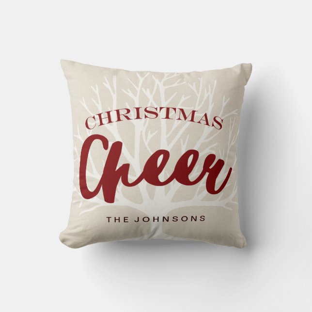 Vintage Christmas Cheer Script Holiday Throw Pillow (Front)