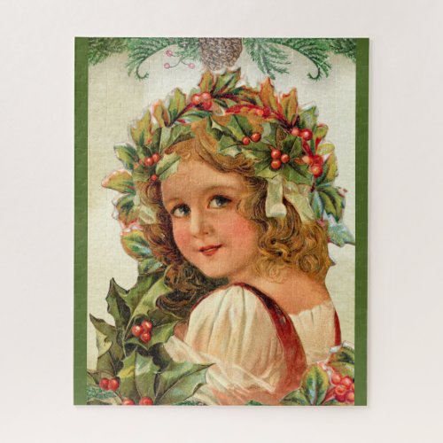 Vintage Christmas Child Holly Leaves in Her Hair Jigsaw Puzzle