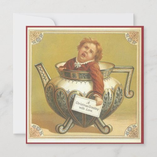 Vintage Christmas Child In Teapot Holiday Card