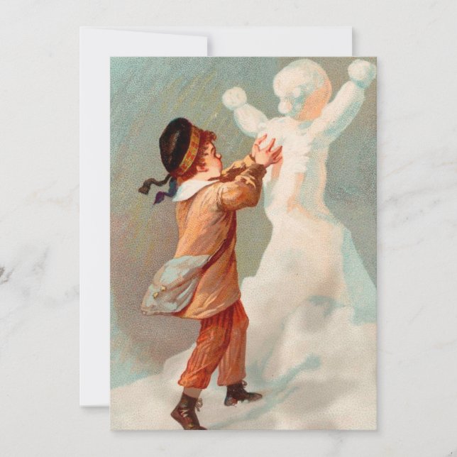 Vintage Christmas Child Makes Snowman Holiday Card (Front)