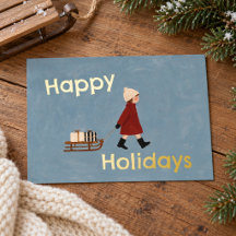 Vintage Christmas Child Pulling Sled Whimsical