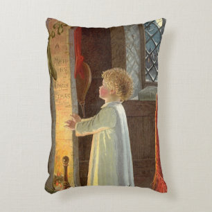 Vintage Christmas, Child Warming by the Fireplace Accent Pillow