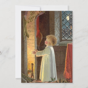 Vintage Christmas, Child Warming by the Fireplace Holiday Card