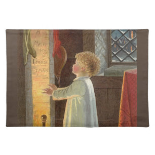 Vintage Christmas, Child Warming by the Fireplace Placemat